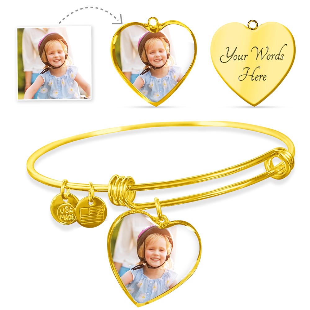 Custom Photo Bracelet Christmas Gift – Personalized Heart Bangle for Soulmate