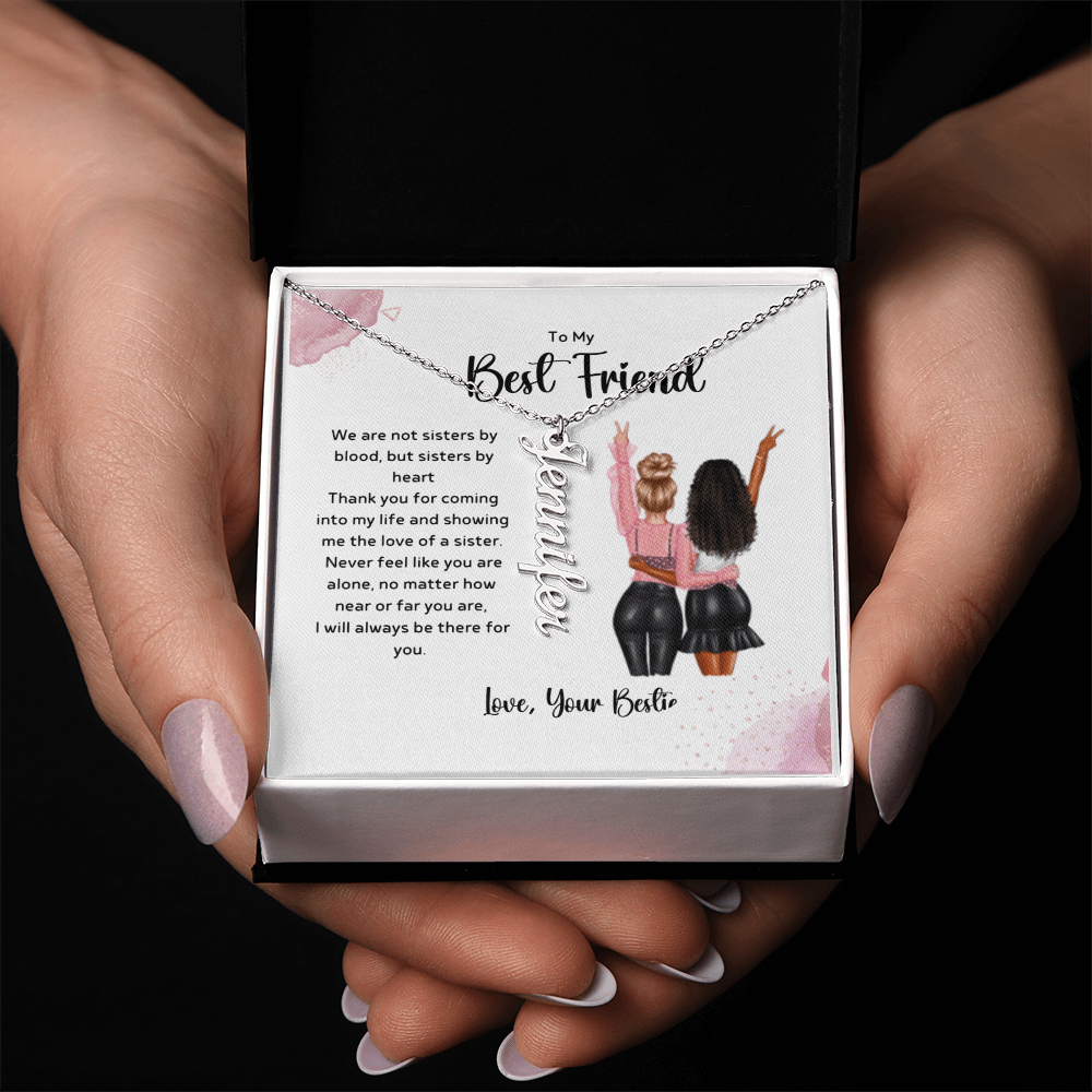To my Bestie Massage Card and Costumize Verticale Name Necklace