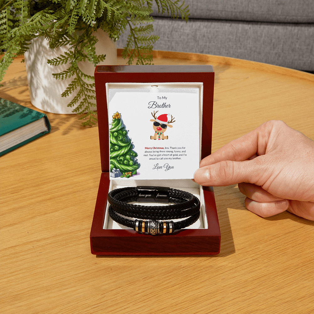 Christmas Gift for Brother – Leather Bracelet with Merry Christmas Message Card