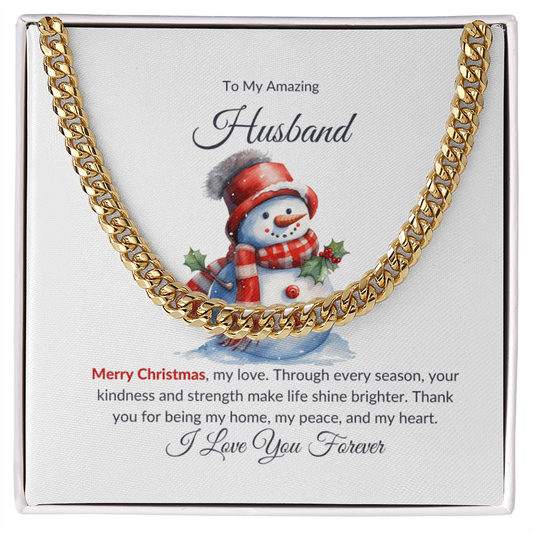 Christmas Gift for Husband – Merry Christmas Cuban Chain Necklace with Message Card