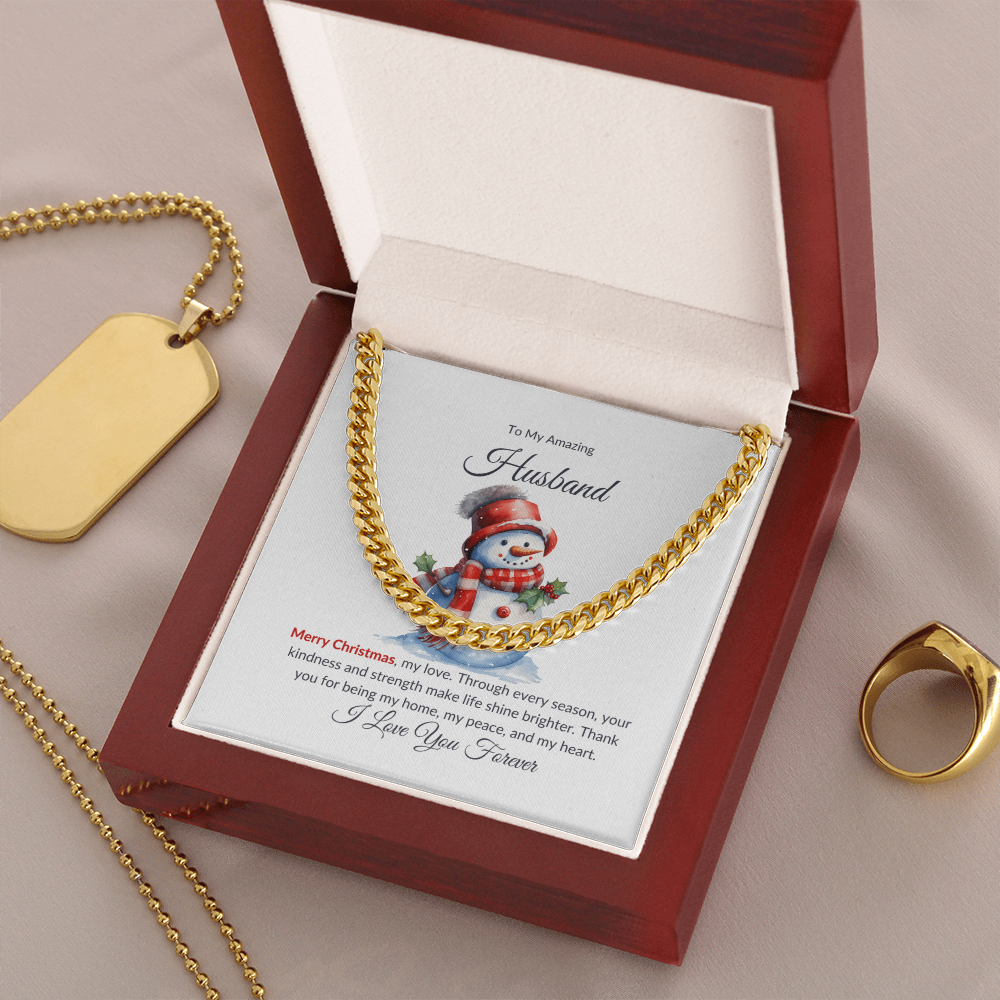 Christmas Gift for Husband – Merry Christmas Cuban Chain Necklace with Message Card