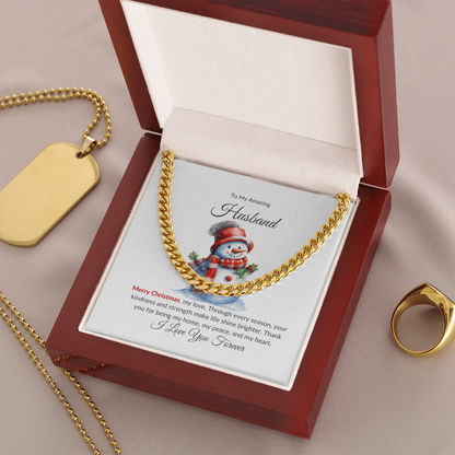 Christmas Gift for Husband – Merry Christmas Cuban Chain Necklace with Message Card