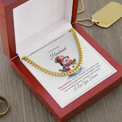 Christmas Gift for Husband – Merry Christmas Cuban Chain Necklace with Message Card