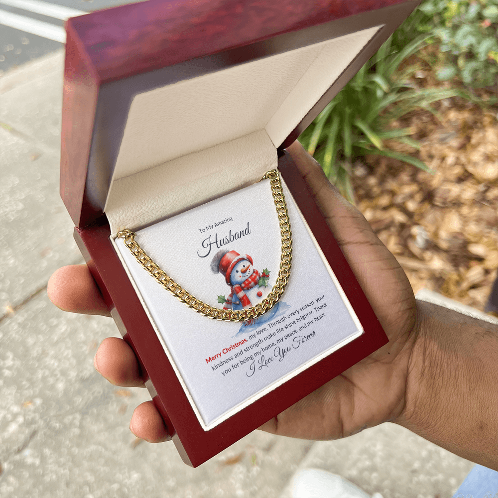 Christmas Gift for Husband – Merry Christmas Cuban Chain Necklace with Message Card