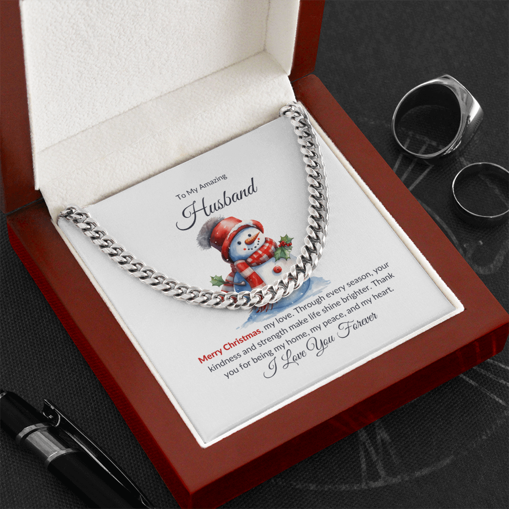 Christmas Gift for Husband – Merry Christmas Cuban Chain Necklace with Message Card