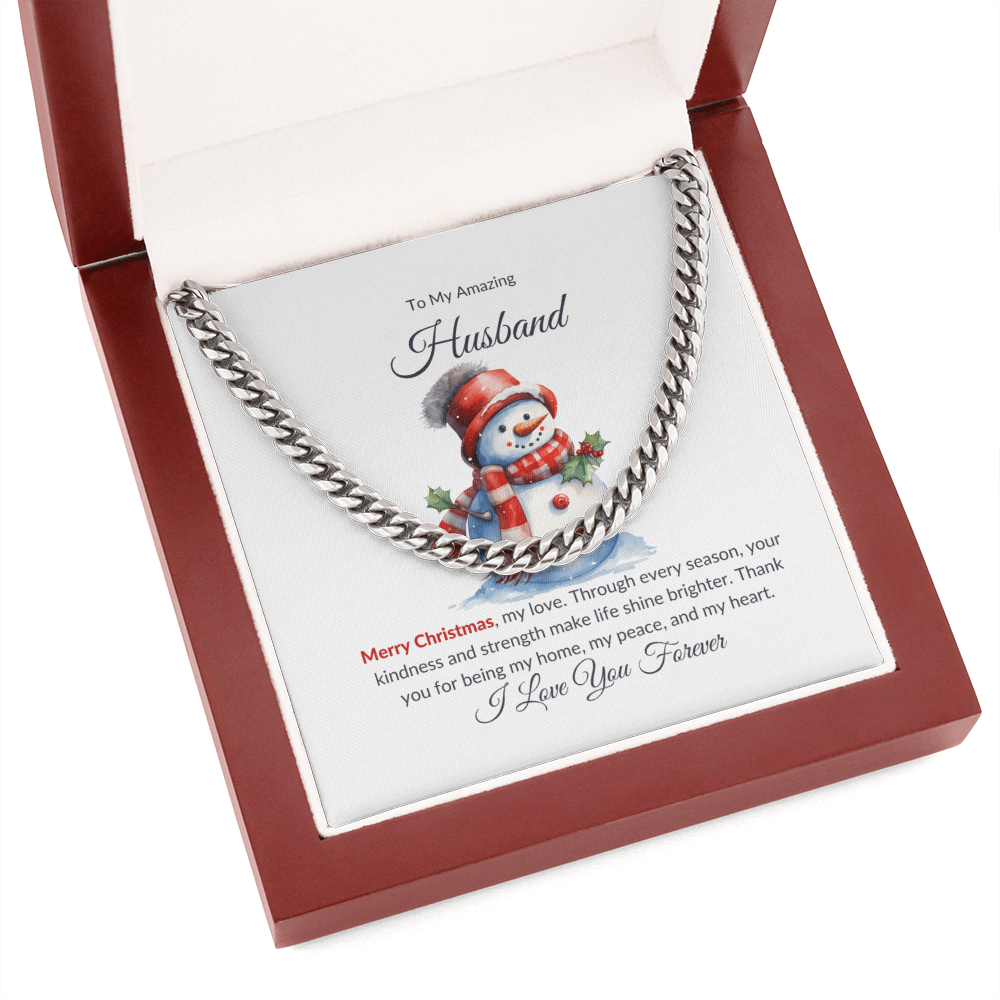 Christmas Gift for Husband – Merry Christmas Cuban Chain Necklace with Message Card