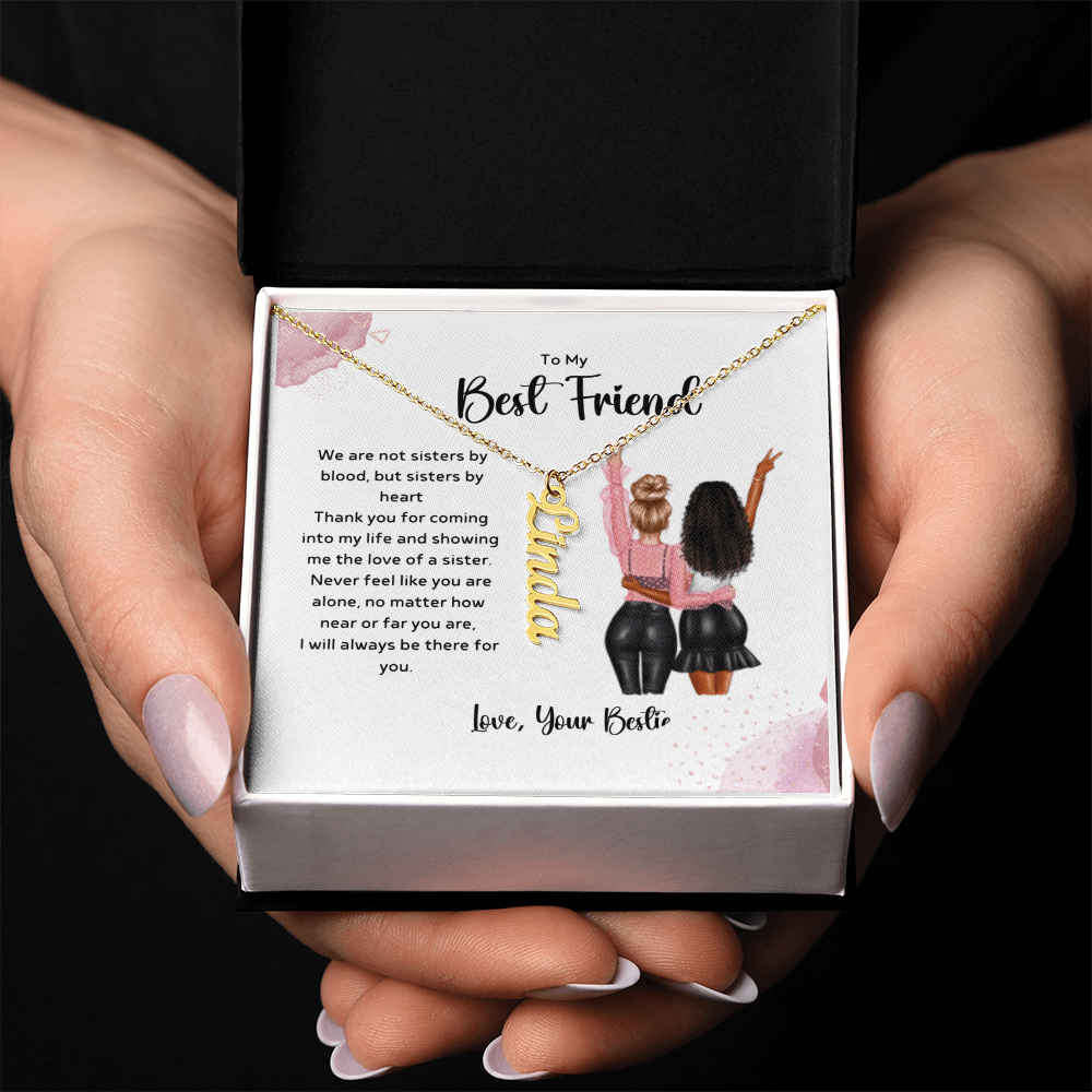To my Bestie Massage Card and Costumize Verticale Name Necklace