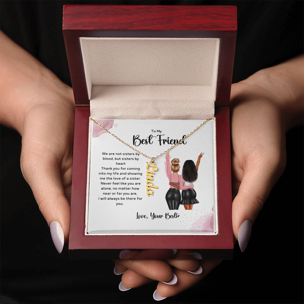 To my Bestie Massage Card and Costumize Verticale Name Necklace