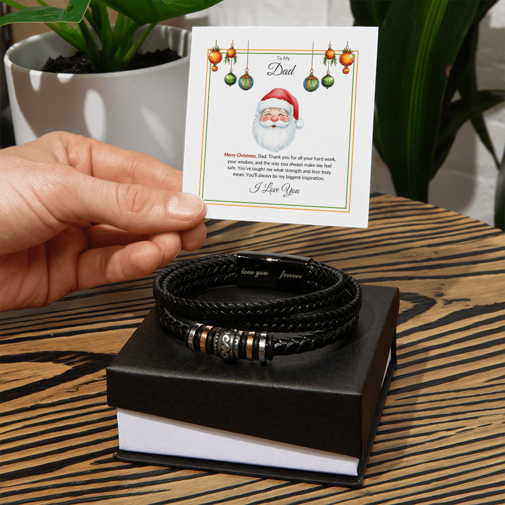 Christmas Gift for Dad – Leather Bracelet with Merry Christmas Message Card