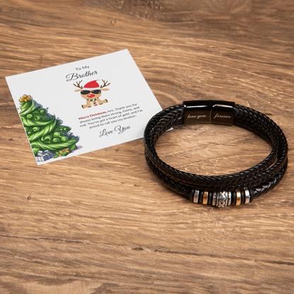 Christmas Gift for Brother – Leather Bracelet with Merry Christmas Message Card