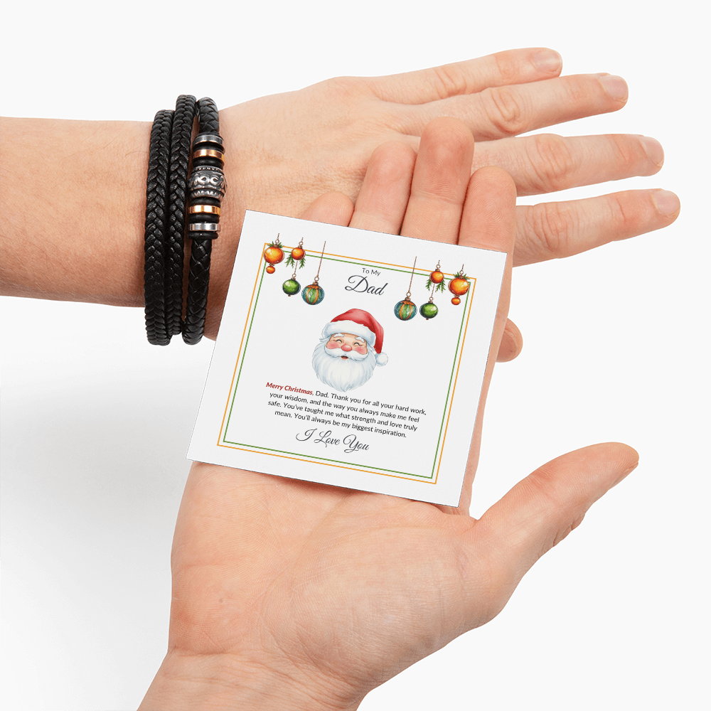 Christmas Gift for Dad – Leather Bracelet with Merry Christmas Message Card