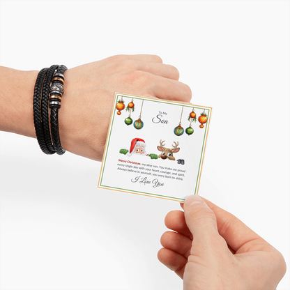 Christmas Gift for Son – Leather Bracelet with Merry Christmas Message Card