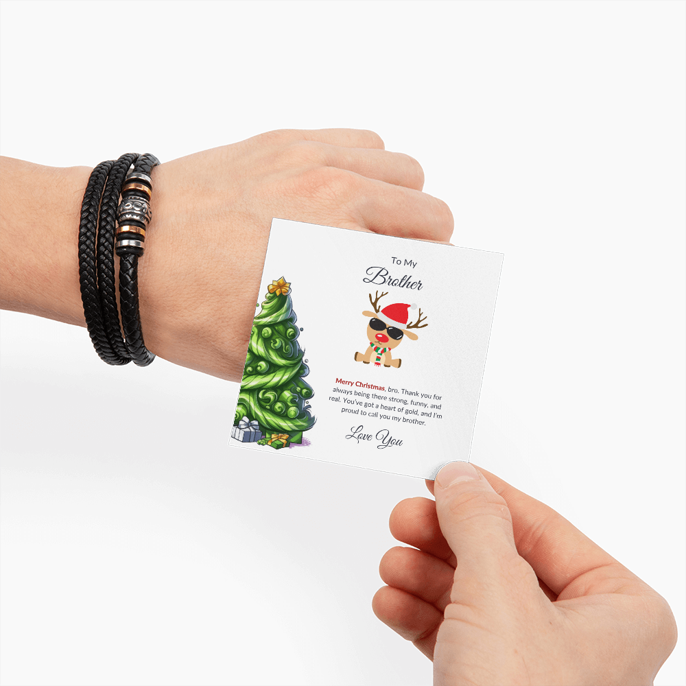 Christmas Gift for Brother – Leather Bracelet with Merry Christmas Message Card