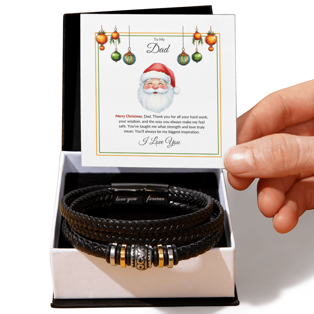 Christmas Gift for Dad – Leather Bracelet with Merry Christmas Message Card