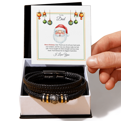 Christmas Gift for Dad – Leather Bracelet with Merry Christmas Message Card