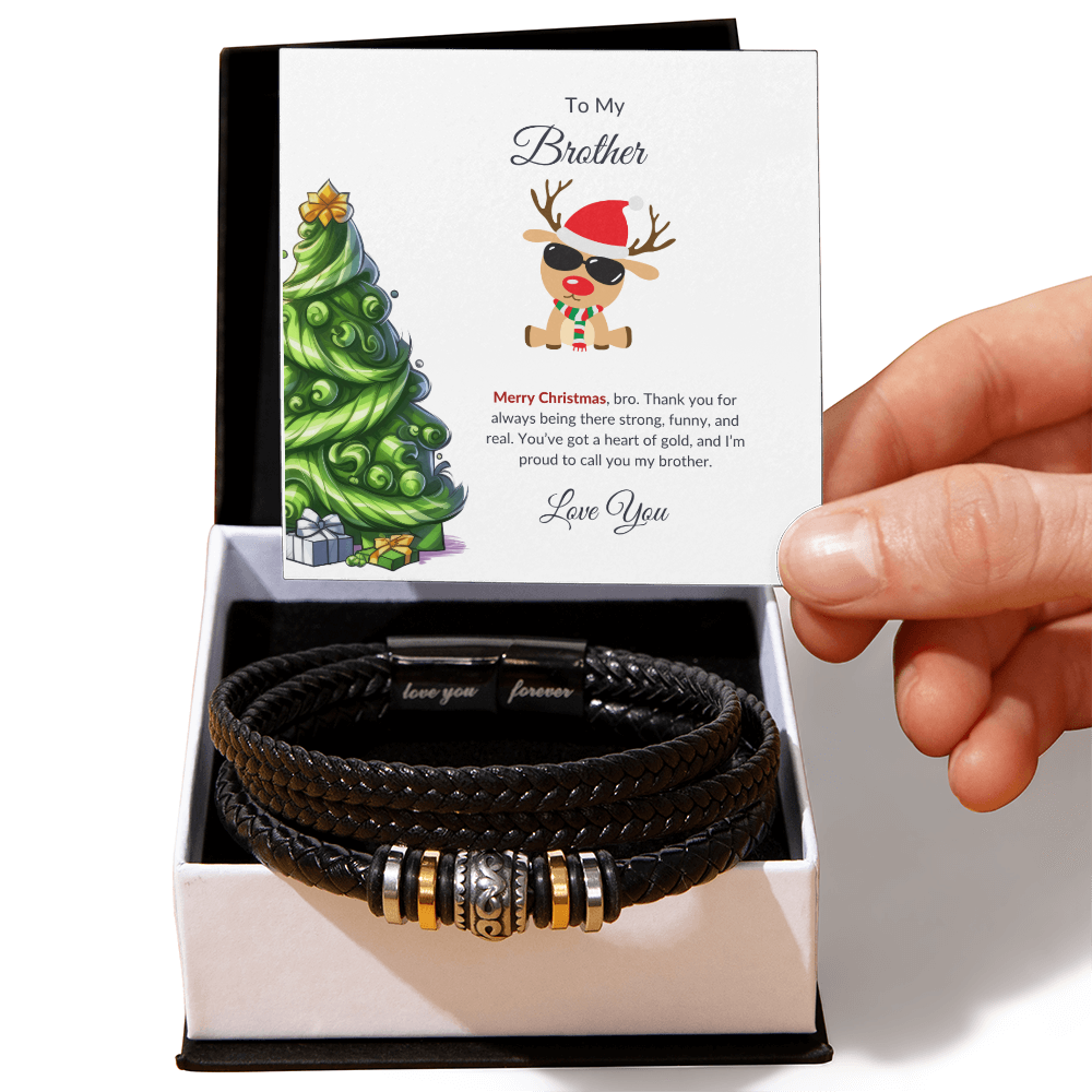 Christmas Gift for Brother – Leather Bracelet with Merry Christmas Message Card