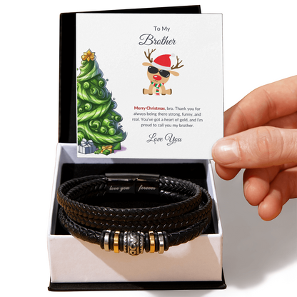 Christmas Gift for Brother – Leather Bracelet with Merry Christmas Message Card