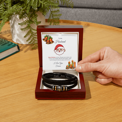 Christmas Gift for Husband – Leather Bracelet with Merry Christmas Message Card