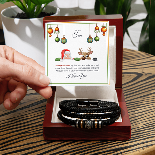 Christmas Gift for Son – Leather Bracelet with Merry Christmas Message Card