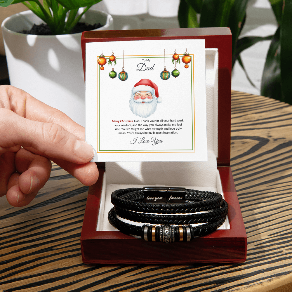 Christmas Gift for Dad – Leather Bracelet with Merry Christmas Message Card