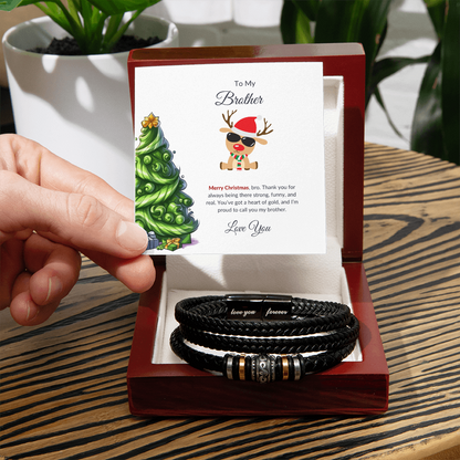Christmas Gift for Brother – Leather Bracelet with Merry Christmas Message Card