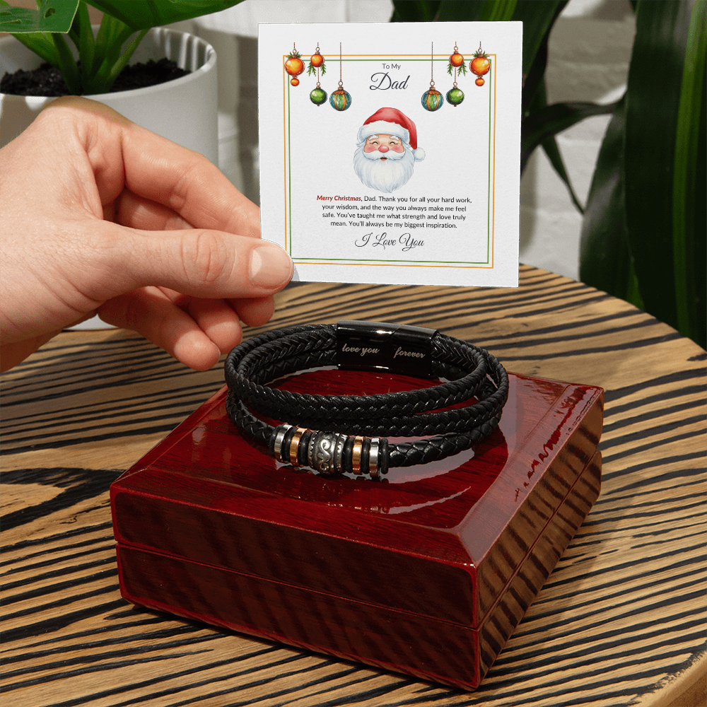 Christmas Gift for Dad – Leather Bracelet with Merry Christmas Message Card