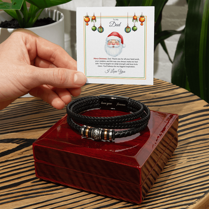 Christmas Gift for Dad – Leather Bracelet with Merry Christmas Message Card