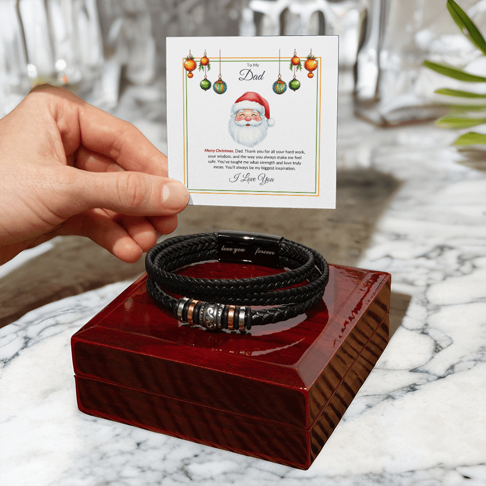 Christmas Gift for Dad – Leather Bracelet with Merry Christmas Message Card