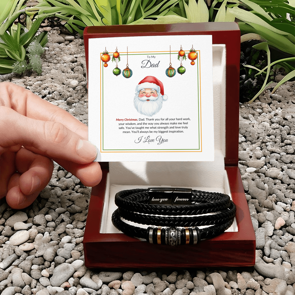 Christmas Gift for Dad – Leather Bracelet with Merry Christmas Message Card