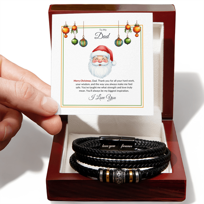 Christmas Gift for Dad – Leather Bracelet with Merry Christmas Message Card