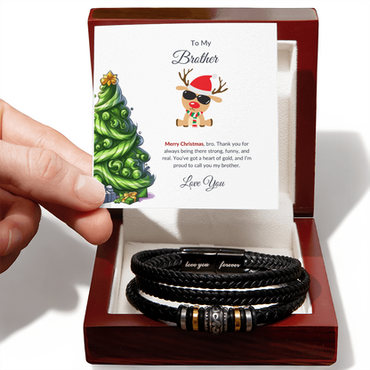 Christmas Gift for Brother – Leather Bracelet with Merry Christmas Message Card