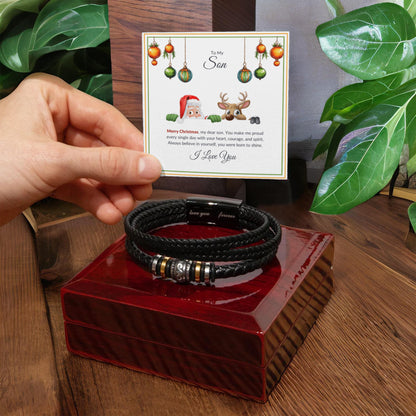 Christmas Gift for Son – Leather Bracelet with Merry Christmas Message Card