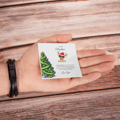 Christmas Gift for Brother – Black Cross Leather Bracelet with Message Card