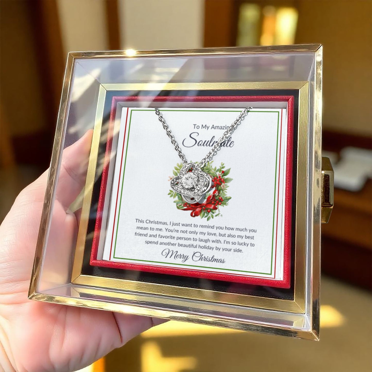 Christmas Gift for Her - Rose Gift Box with Necklace