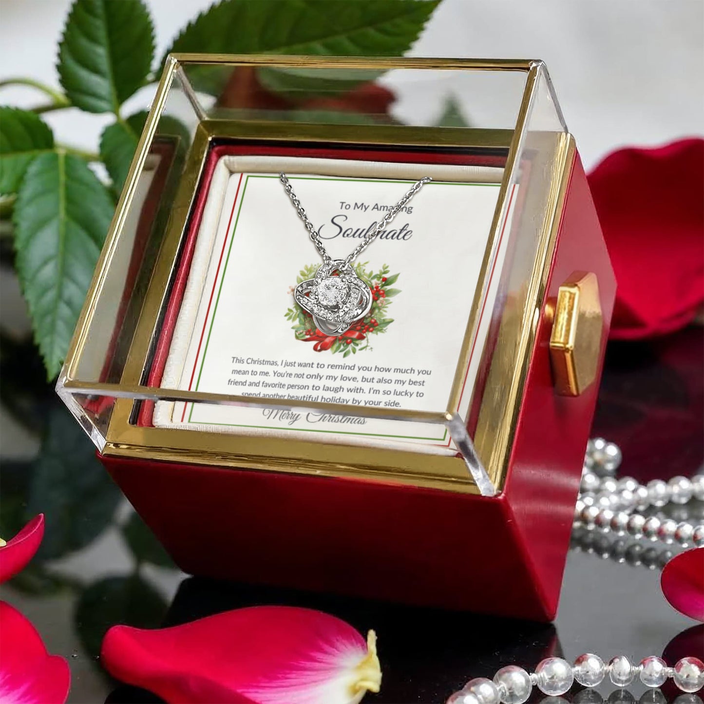 Christmas Gift for Her - Rose Gift Box with Necklace