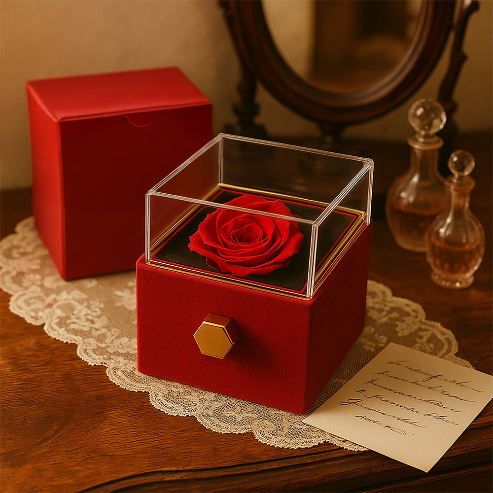 Christmas Gift for Her - Rose Gift Box with Necklace