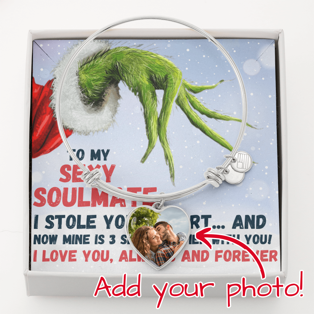 Custom Photo Bracelet Christmas Gift – Personalized Heart Bangle for Soulmate