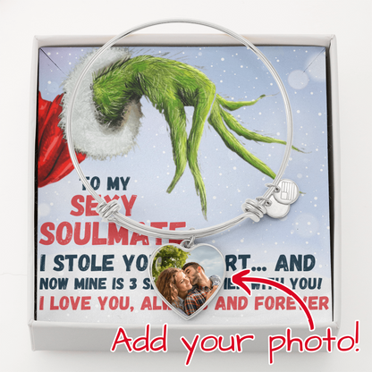 Custom Photo Bracelet Christmas Gift – Personalized Heart Bangle for Soulmate