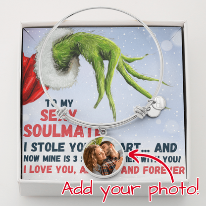 Custom Photo Bracelet Christmas Gift – Personalized Heart Bangle for Soulmate